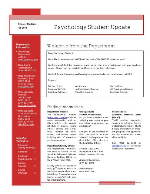 Psychology Student Update - UCI Cognitive Sciences - University of ...