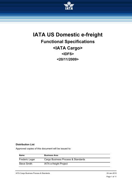 Shipment Record (e-Awb) Specifications