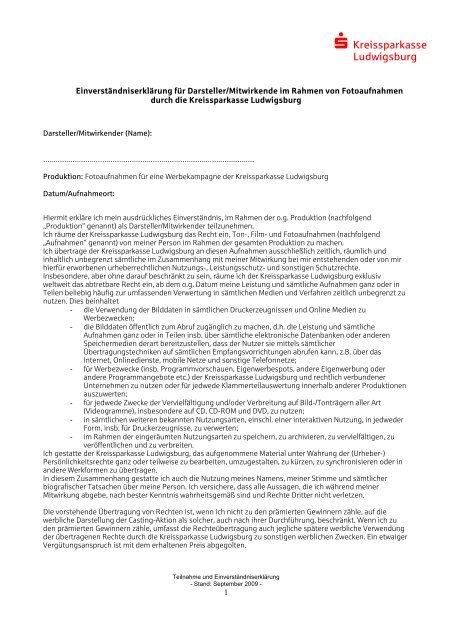 Einverstandniserklarung Fur Darsteller Mitwirkende Im Rahmen Von