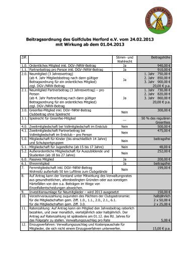 Beitragsordnung des Golfclubs Herford e.V. vom ... - Golfclub Herford