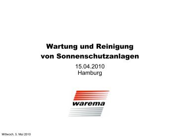 Wartung und Reinigung von Sonnenschutzanlagen