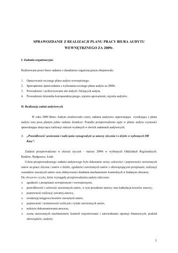 Sprawozdanie z realizacji planu audytu wewnÄtrznego w ... - KRUS