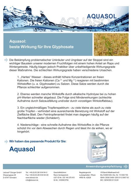 Wie wirkt Aquasol? - Lebosol Dnger GmbH