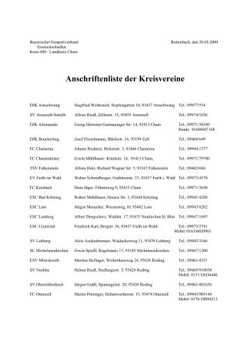 Anschriftenliste der Kreisvereine - kreis600-cham