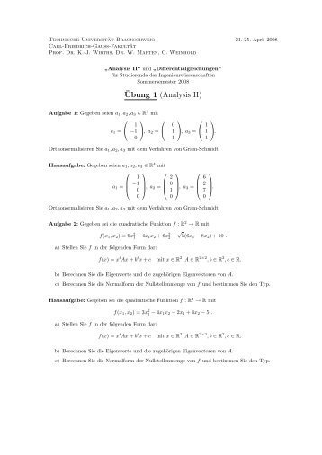 Â¨Ubung 1 (Analysis II) - Technische UniversitÃ¤t Braunschweig