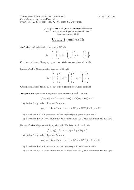 Â¨Ubung 1 (Analysis II) - Technische UniversitÃ¤t Braunschweig