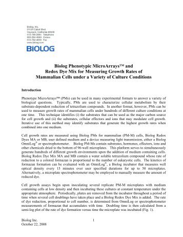 Preliminary Experiment - Biolog Inc.