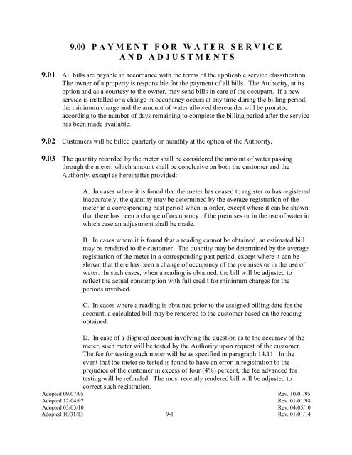 ECWA Tariff / Rates - Erie County Water Authority