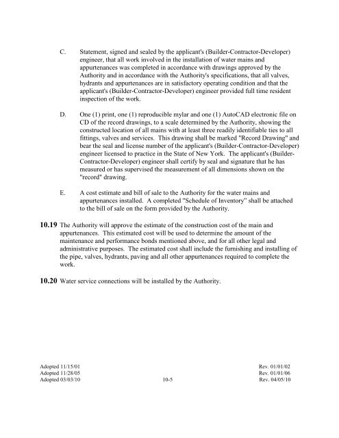 ECWA Tariff / Rates - Erie County Water Authority