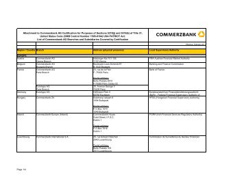 Attachment to Commerzbank AG Certification for Purposes of Sections