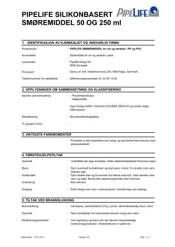 Pipelife Silikonbasert SmÃ¸remiddel 50 og 250 ml.pdf - Atea