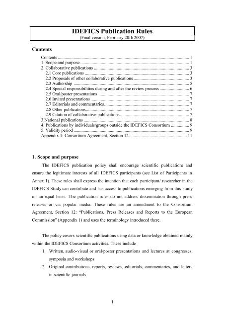 IDEFICS Publication Rules - Idefics study