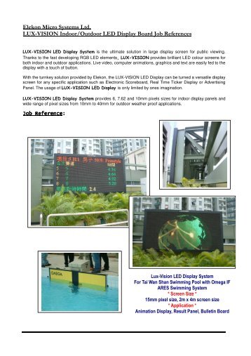 Elekon Micro Systems Ltd. LUX-VISION Indoor/Outdoor LED Display ...