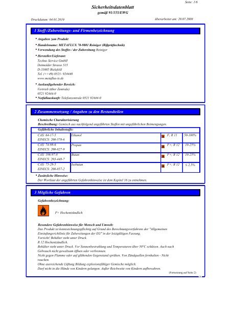 Metaflux 70-98 EG-Sicherheitsdatenblatt