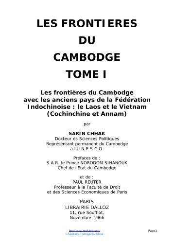 LES FRONTIERES DU CAMBODGE TOME I - Absara
