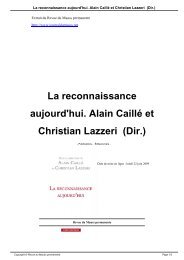 La reconnaissance aujourd'hui. Alain Caillé et Christian Lazzeri (Dir.)