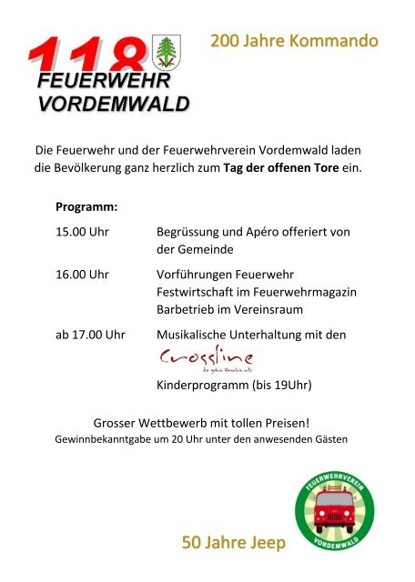 Flyer Tag der offenen Tore - Feuerwehr Vordemwald