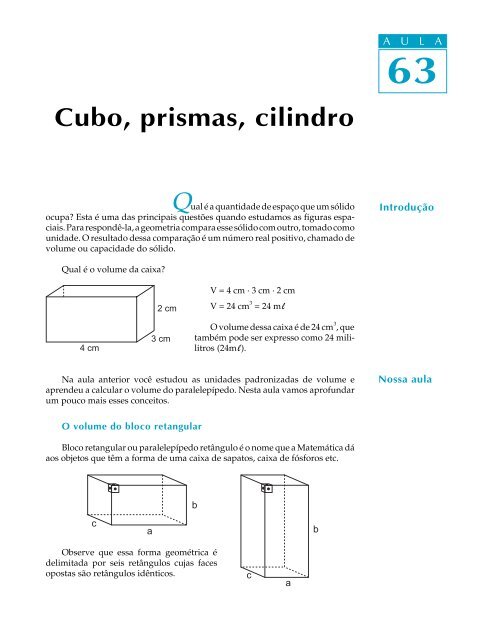 63. Cubo, prismas, cilindro - Passei.com.br