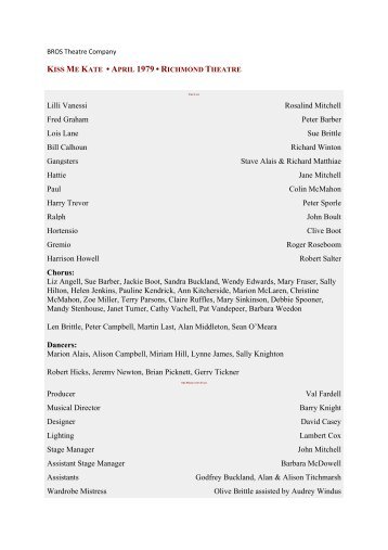 Cast List - BROS Theatre Company