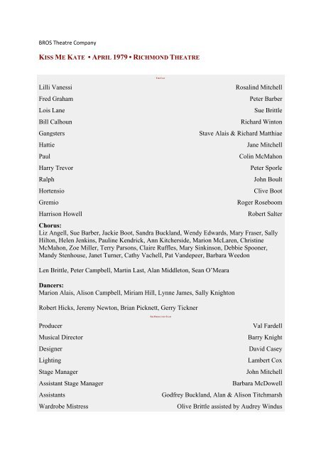 Cast List - BROS Theatre Company