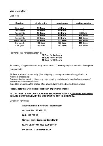 Visa information - Botschaft der Republik Tadschikistan