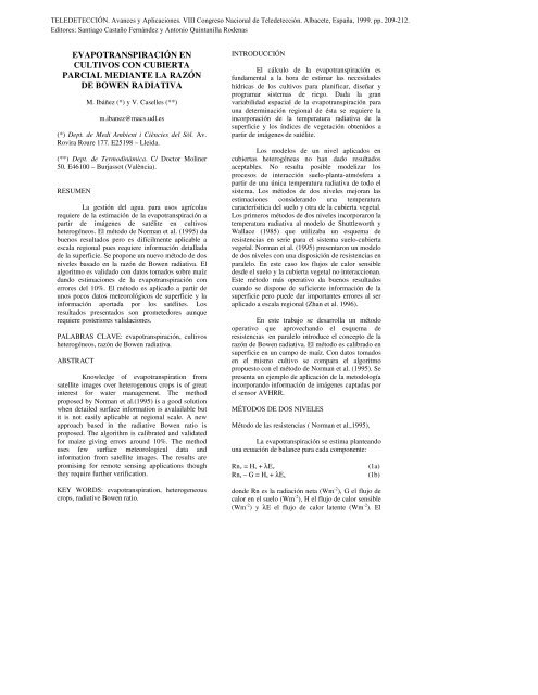 evapotranspiraciÃ³n en cultivos con cubierta parcial mediante la ...