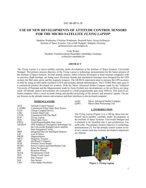 use of new developments of attitude control sensors - FU Berlin, FB MI