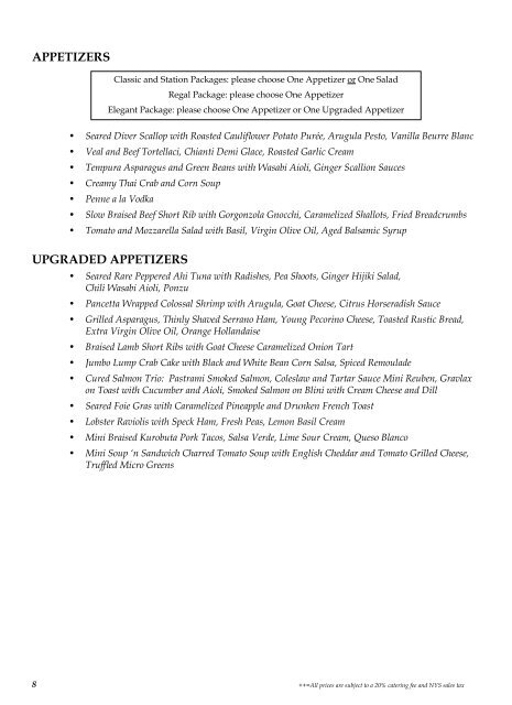 Wedding Menus - Saratoga National