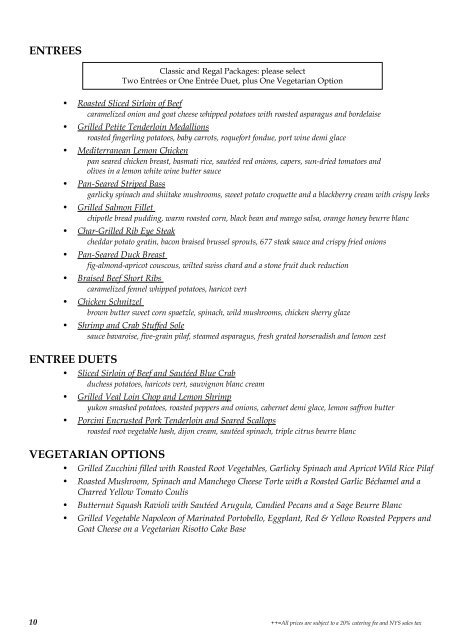 Wedding Menus - Saratoga National