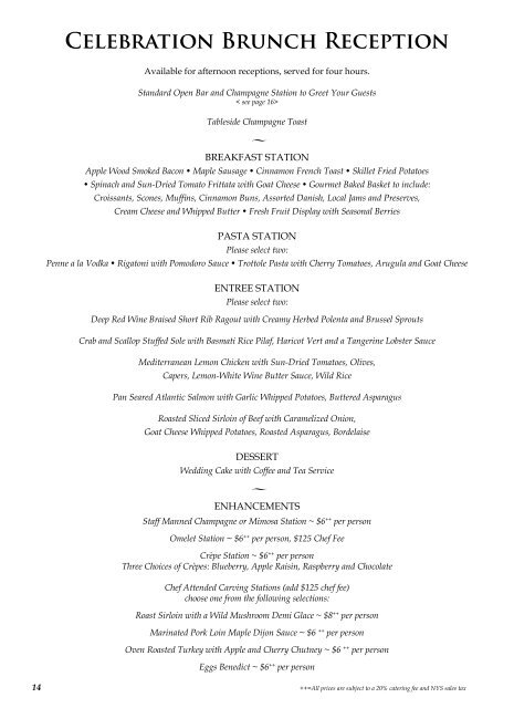 Wedding Menus - Saratoga National