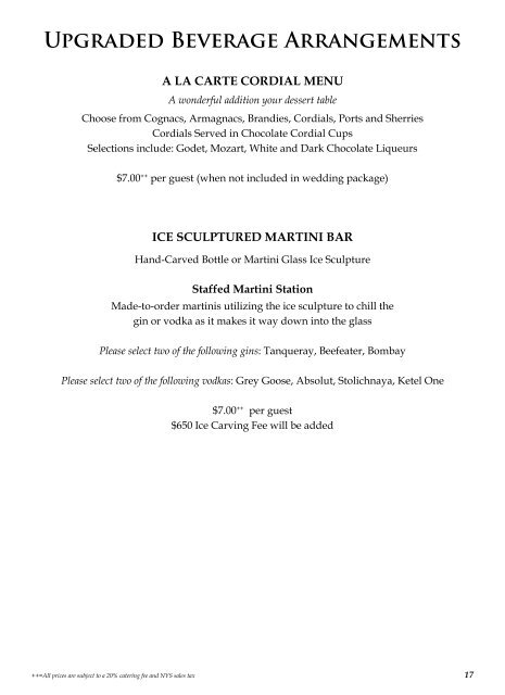 Wedding Menus - Saratoga National