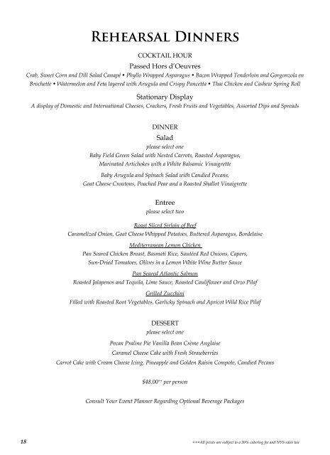 Wedding Menus - Saratoga National