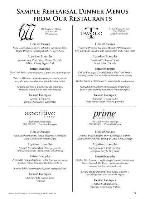 Wedding Menus - Saratoga National