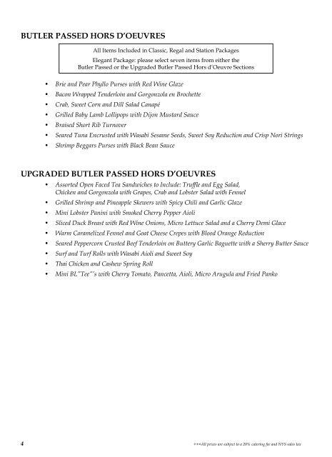 Wedding Menus - Saratoga National