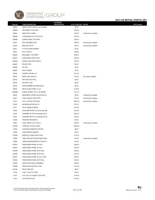 2013 US RETAIL PARTS LIST - Hearth Products Distributing