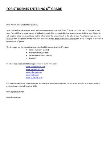 6th Grade Math Winter Break Packet  Prince Georges County 