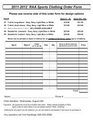 2011-2012 RAA Sports Clothing Order Form Please see reverse ...