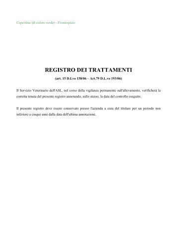 Registro dei trattamenti - (IZS) delle Regioni Lazio e Toscana