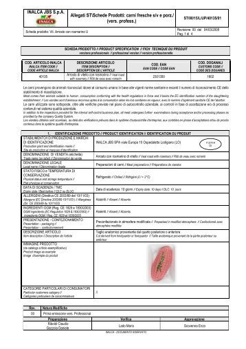 INALCA JBS S.p.A. Allegati ST\Schede Prodotti: carni fresche s/v e ...