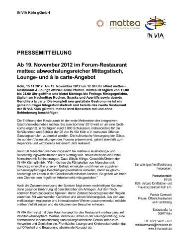 PRESSEMITTEILUNG Ab 19. November 2012 im ... - IN VIA KÃ¶ln