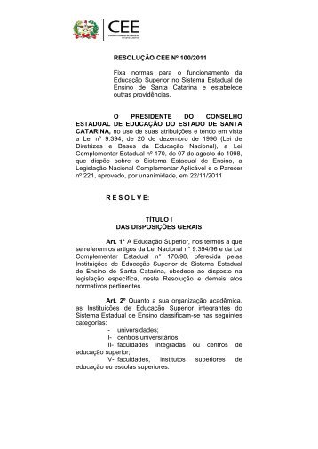 Resolução CEE/SC nº 100/2011 - Udesc