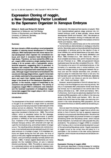 Expression Cloning of noggin, a New Dorsalizing Factor Localized ...