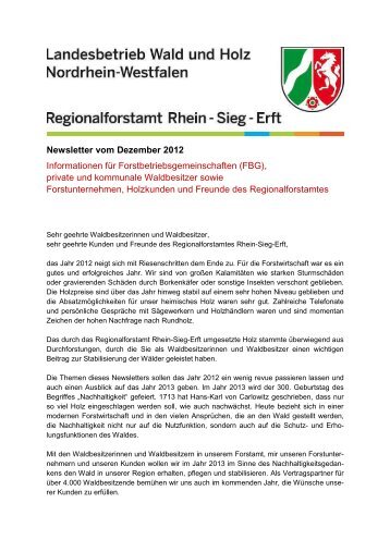 Newsletter Dezember 2012 - Wald und Holz NRW