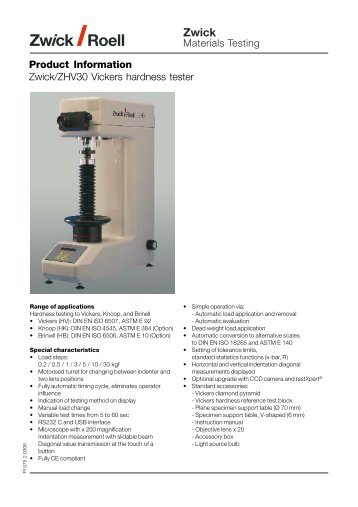 Hardness Testing machine ZHV30 datasheet