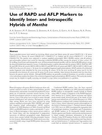 Use of RAPD and AFLP Markers to Identify Inter- and Intraspecific ...