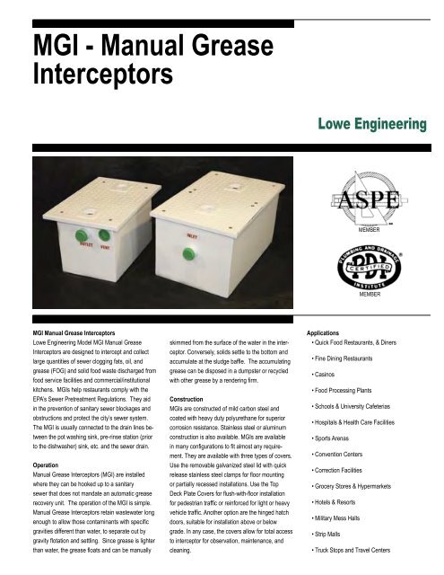 MGI - Manual Grease Interceptors