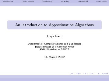 An Introduction to Approximation Algorithms - School of Technology ...