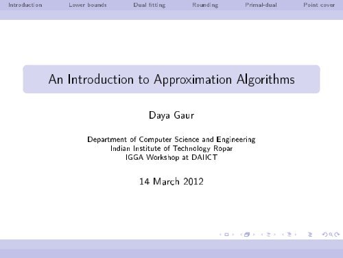 An Introduction to Approximation Algorithms - School of Technology ...