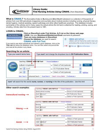 Library Guide: Find Nursing Articles Using CINAHL (from EbscoHost ...