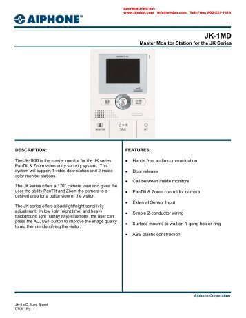 AIPHONE JK-1MD Color Master Monitor Station for JK Series Intercom